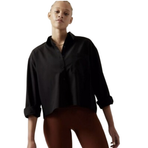 Athleta Black Cropped Button Down Top